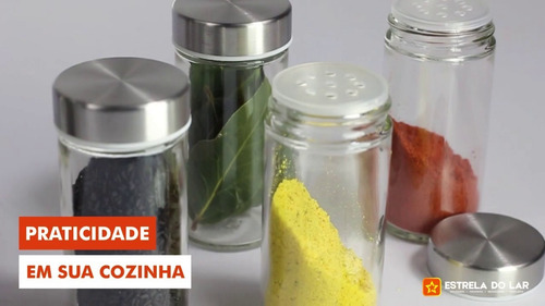 Imagem 9 de 10 de Porta Temperos E Condimentos Giratório 16 Peças De Aço E Vidro