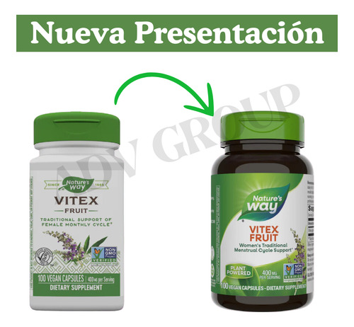 Vitex 400mg 100cápsulas (soporte Hormonal, Sop, Menopausia)