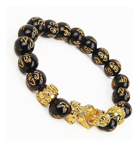 Pulsera Original Feng Shui Piedras Obsidiana Pixiu Oro