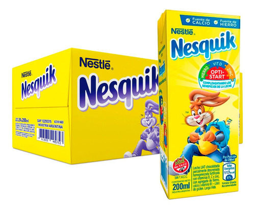 Imagen 1 de 8 de Nesquik Listo Para Tomar X 200ml Leche Chocolatada Caja X24