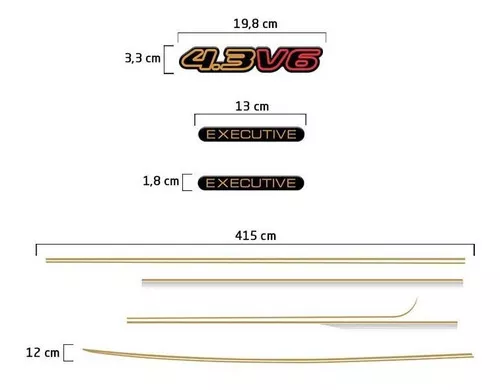 Kit Faixa Blazer Dlx Executive 1996/2000 4.3 V6 Adesivo Dourado