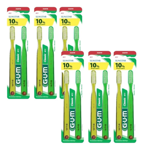 Combo X6 Gum Cepillo Dental Classic 411 Suave