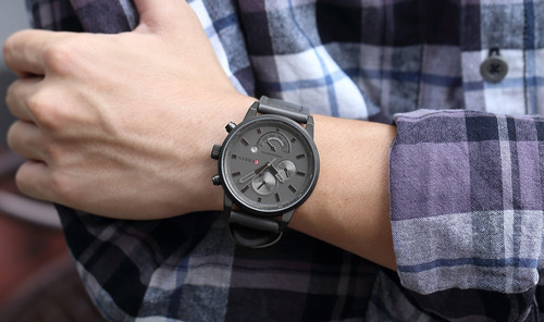 Relógio Masculino Curren Pulseira Em Couro Função Data Luxo