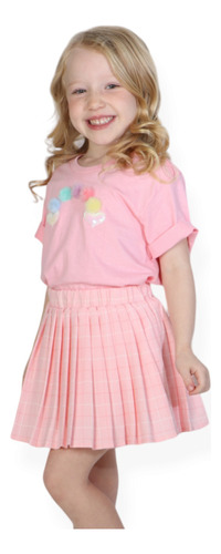 Camiseta Infantil Menina Arco-íris Pompom - Rosa