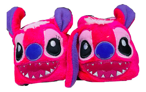 Babucha Térmica Pantuflas Tela Peluche Stich Rosado Niña