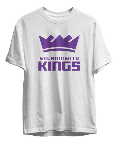 Remera Basket Nba Sacramento Kings Blanca Logo Kings Corona