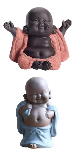 2x Cerámica Little Maitreya Happy Buddha Estatua Estatuilla