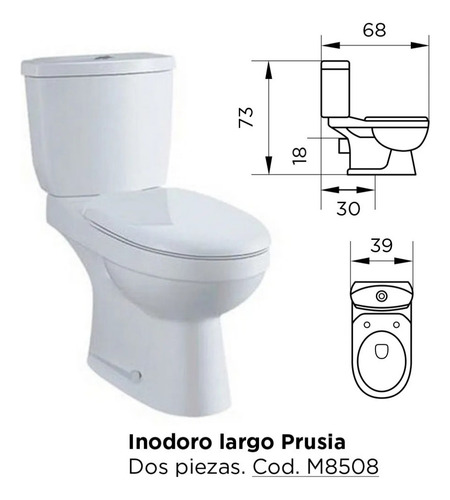 Inodoro Largo + Deposito Apoyo Con Botón Dual + Tapa Naffull
