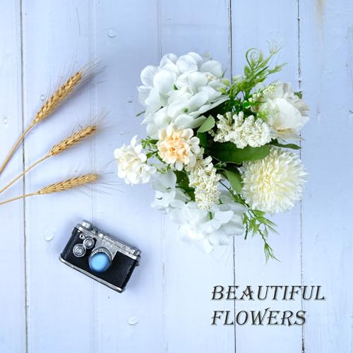 Flores Artificiales Blancas En Maceta, Pequeño Jarrón De Cer