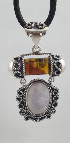 Dije De Jade Natural Y Piedra De Chiapas Montado En Plata