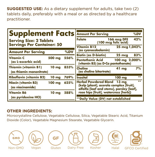Solgar Complejo B Con Vitamina C 200 Tabletas
