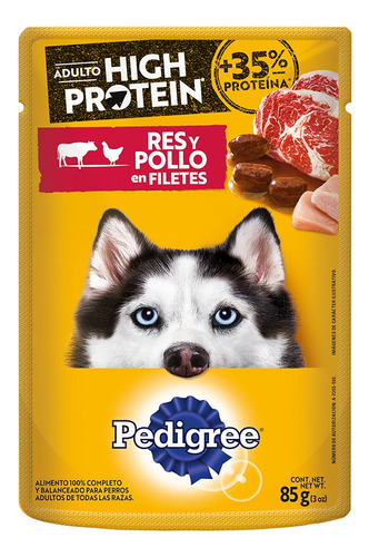 Pack X24 Sobres Pedigree High Protein para perro Adulto sabor De Res Y Pollo