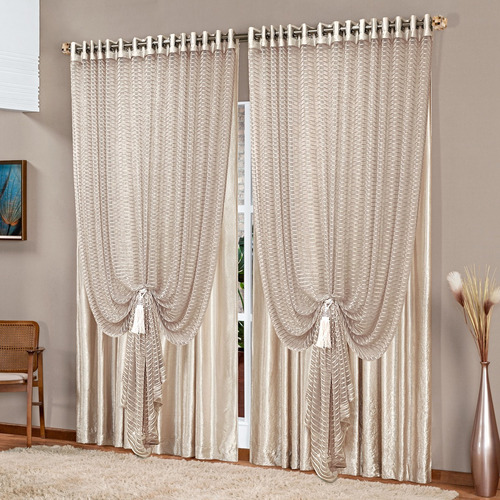 Cortina Quarto Sala 3m X 2,50m Xale Picasso Cetim Amassado Cor Bronze