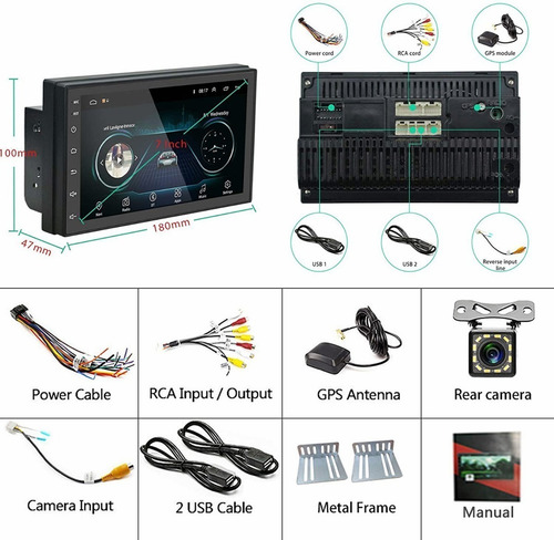 Imagen 8 de 9 de Estéreo De Coche Android De 7 Pulgadas Doble Din Con Cámara