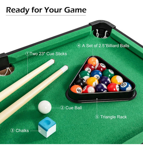 Mini Juego Mesa De Billar Tabla De Pool 49x28x17 Accesorios