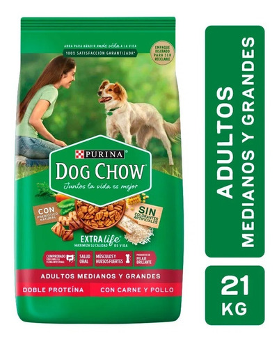 Dog Chow Adulto Mediano Y Grande Sin Colorante 21kg. Fdm