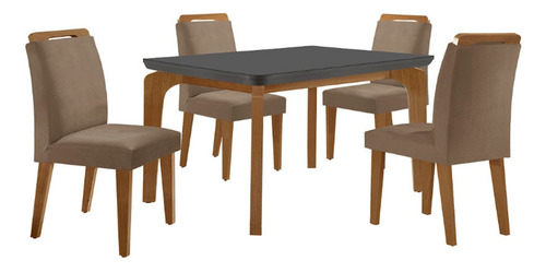 Conjunto Mesa Liz 120cm Com Vidro 4 Cadeiras Athenas Moderna Cor Vel. Capuccino Grafite Imbuia Serig. Gra Desenho Do Tecido Das Cadeiras Liso