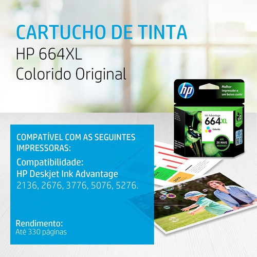 Imagem 4 de 10 de Cartucho Hp 664xl Color Original F6v30ab 2136 2676 3776 5076