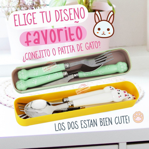 Set De Cubiertos Estuche Cuchara Y Tenedor Kawaii Hw-2301 Color Panda Azul