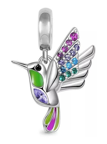 Imagen 1 de 2 de Charm Dije Plata 925 Pajaro Colibri Multicolor / Todojoyas