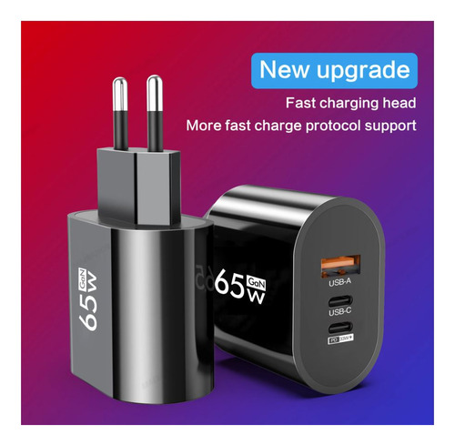 Carregador De Celular 65w Tipo C Com Tipo A + Usb Turbo