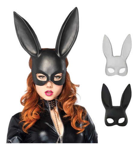 Máscara Orejas De Conejo Playboy Pareja Blanco+negro Kit 2pz