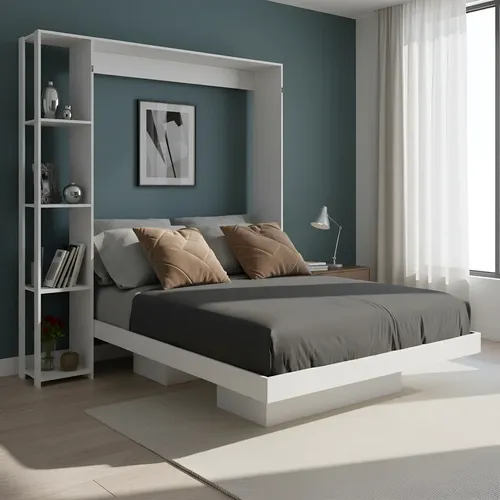 Cama Articulada De Casal Com 4 Prateleiras E 2 Nichos Cor Branco