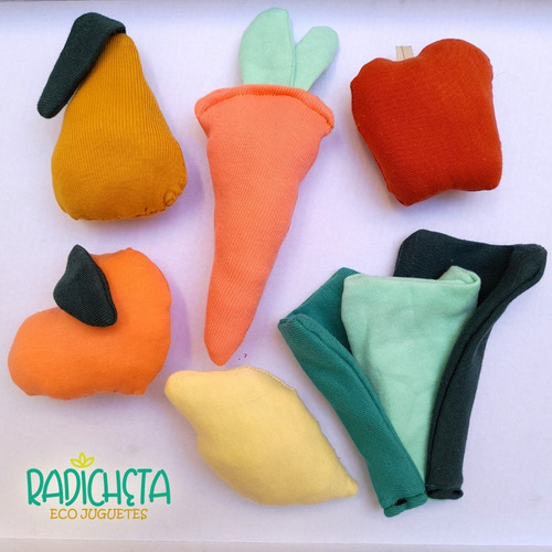Imagen 2 de 3 de Juguete Didáctico Frutas Y Verduras De Tela X6 Unidades