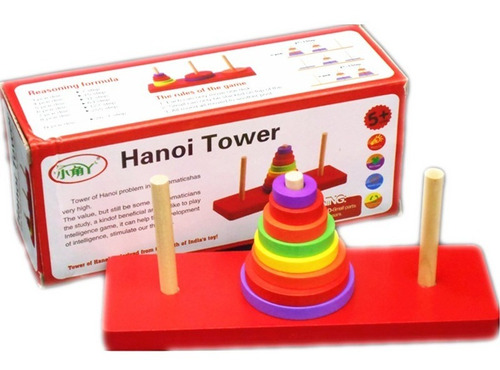 Torre Hanoi 8 Niveles Madera Colorido Puzzle Logica Mental