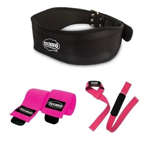 Pesas 3 Pack Premium Cinturón + Rodilleras + Straps Rosa