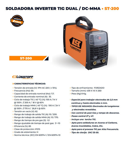 Soldadora Inverter Tig 200 Amp Lusqtoff St-200 Dual / Dc-mma