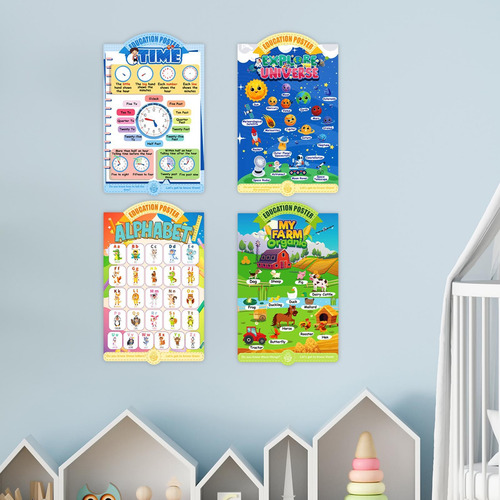 Conjunto De 4 Pósteres Educativos Para Niños, Abecedario