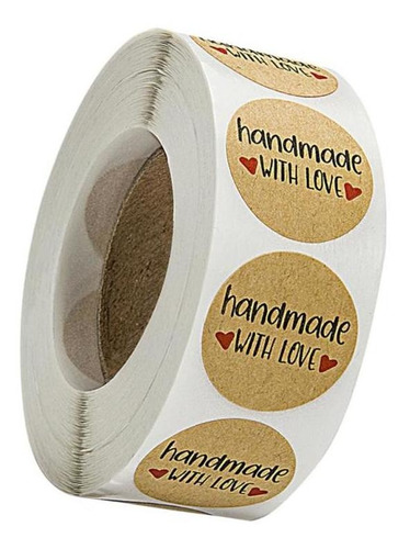 500 piezas hechas a mano con pegatinas de amor Etiquetas autoadhesivas redondas de papel Kraft Etiquetas de regalo para tarros Frascos de comida y decoración de regalos Etiquetas de papel Kraft 