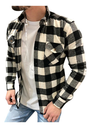 Chaqueta Tipo Camisa A Cuadros Con Cuello De Solapa Para Hom