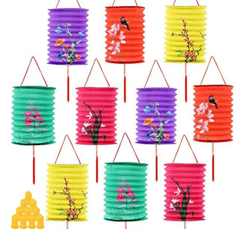 10 Linternas De Papel Chinas, Multicolor, Faroles Colgantes
