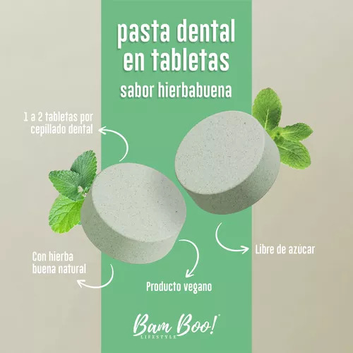 Pasta Dental Sólida De Hierbabuena 90 Tabletas Bam Boo!