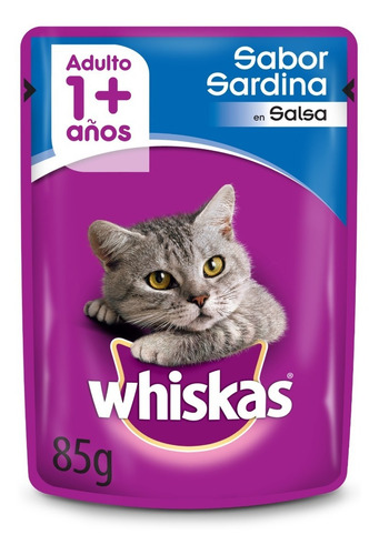Imagen 2 de 8 de Whiskas Alimento Húmedo Sobrecito Gato Sardina Salsa 12 Un