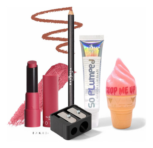 Lip Combo Italia Labial+delineador+bálsamo+gloss+sacapuntas Pink Charm