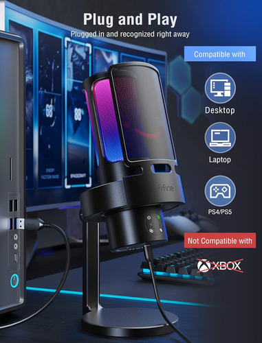 Micrófono Gamer Fifine Ampligame A8 Plus Rgb Negro
