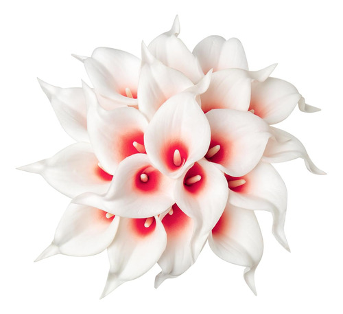 20 Flores Artificiales De Látex De Tacto Real, Blanco Y Rojo