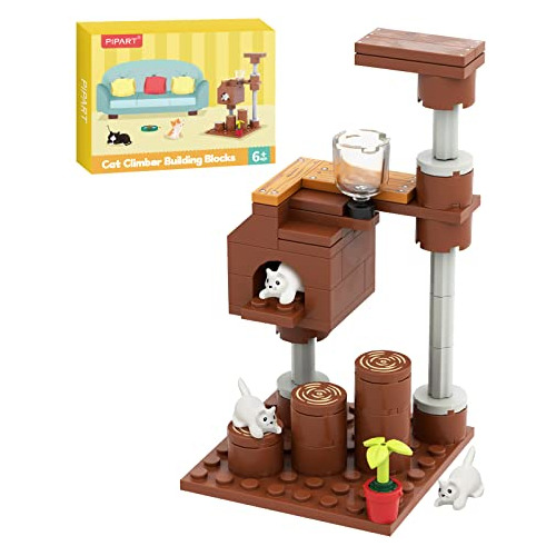 Pipart Farm Animals Cat Climber & House Building Set, Moc To