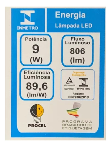 Lâmpada Led Intral Bulbo 9w E27 L70 6500k Bivolt