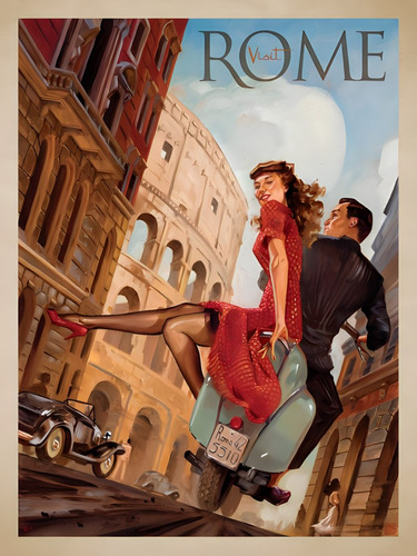 Poster Roma Italia Vespa Autoadhesivo 100x70cm#1466