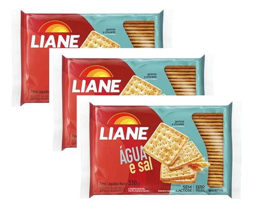 Biscoito Agua E Sal Sem Lactose Aplv 330g Liane - 3 Unidades