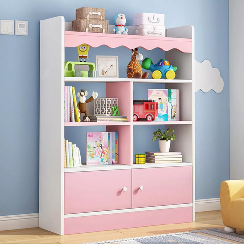 Librero Organizador Niños 5 Compartimentos Con Puertas Rosa