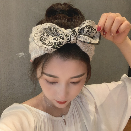 Diadema Con Lazo Lana Tejida Coreano Sombreros Moda