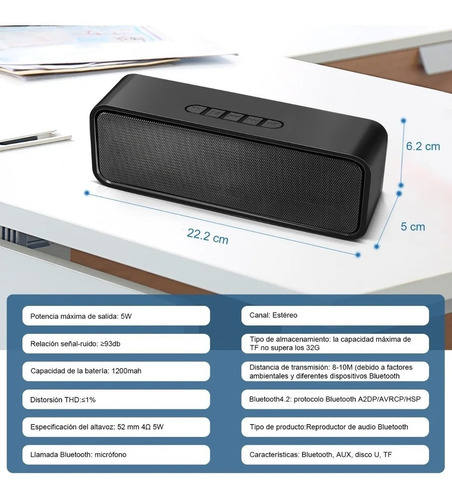 Imagen 8 de 10 de Bocina Bluetooth 5.0 Portátil Altavoces Portátiles Duales
