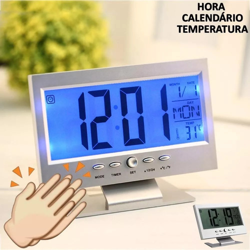 Relógio Digital Mesa Sensor Som Alarme Termômetro Calendário