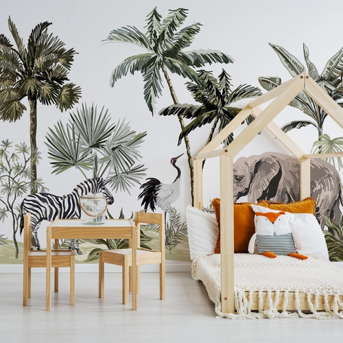 Vinil Decorativo Animales Tapiz Wallpaper Moderno Mod Color Safari Mural