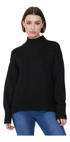 Sweater Mujer Cuello Alto Negro Corona